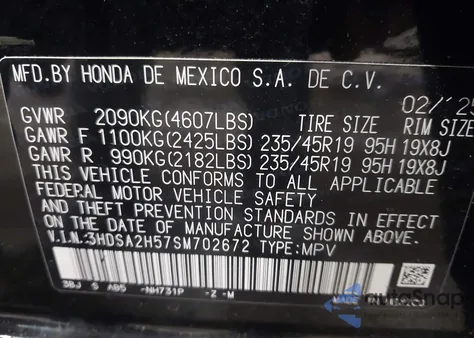 2025 Acura Adx A-Spec z USA, uszkodzony, nr VIN 3HDSA2H57SM702672
